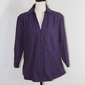 Coldwater Creek , Plum Purple zip up jacket or shirt with 3/4  sleeves